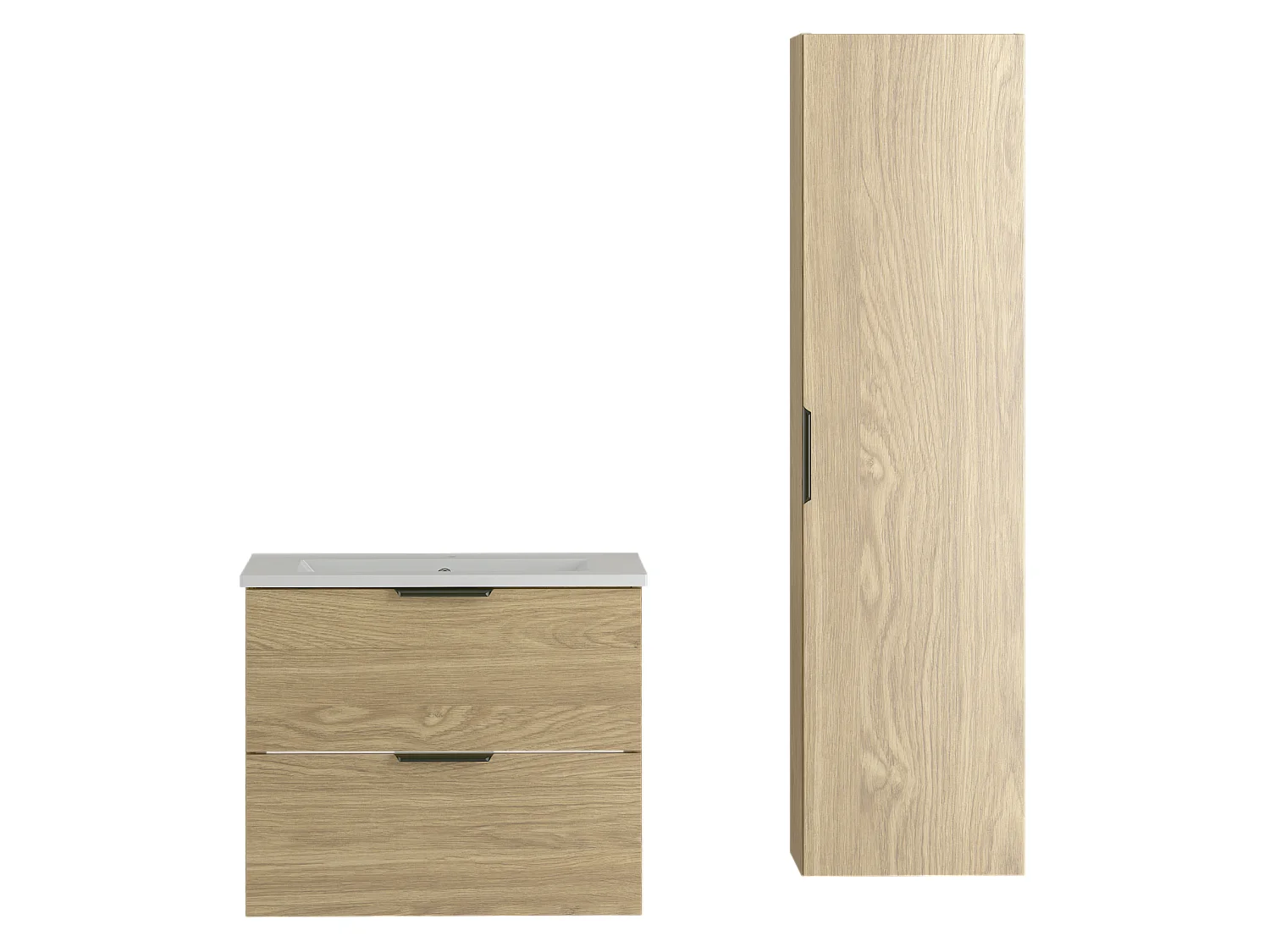 Ensemble pour salle de bain 60 cm Meuble avec lavabo Colonne Chêne huilé Pile