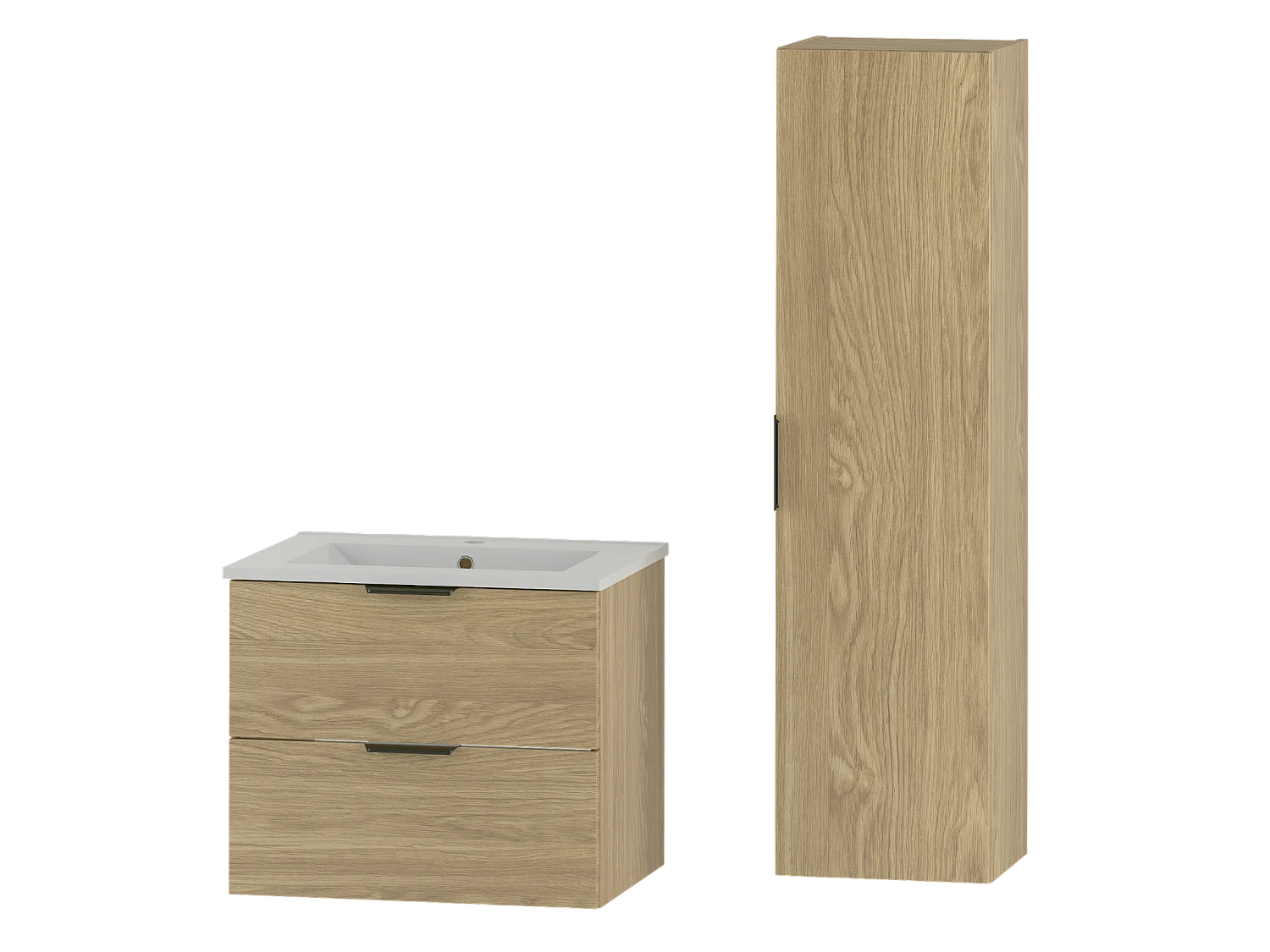 Badkamerset 60 cm Kast met wastafel Kolom Eiken geolied Pile