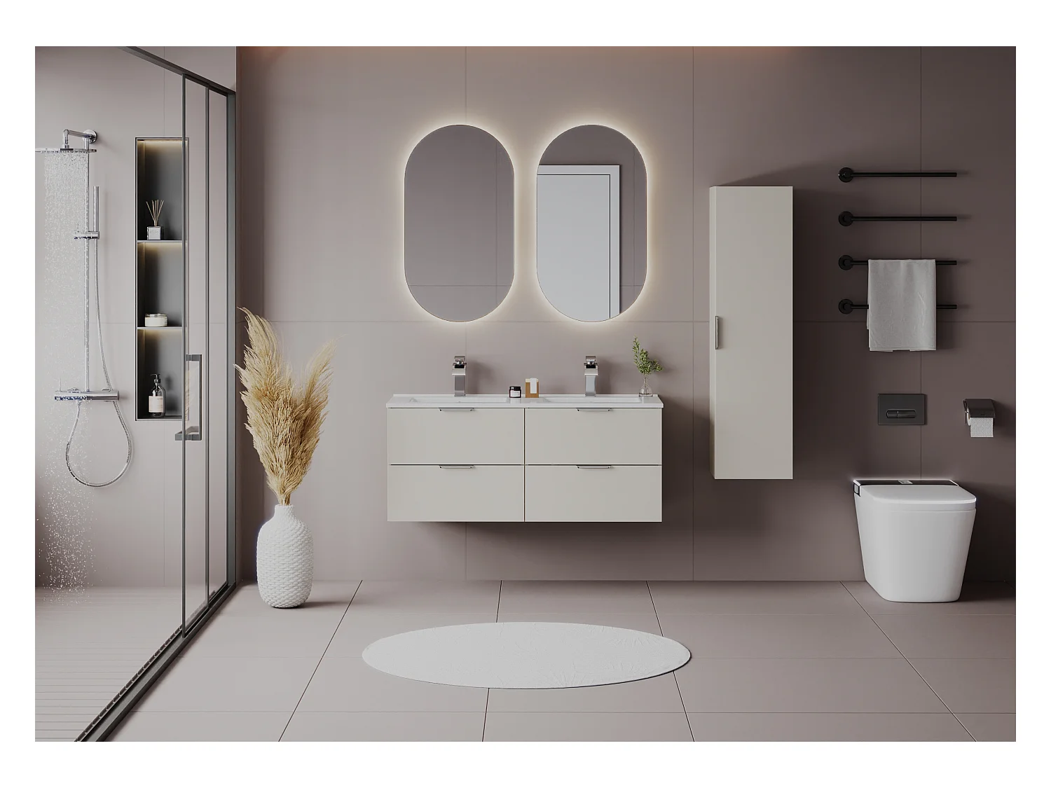 Ensemble de salle de bain en cachemire 120 cm Meuble avec lavabo Colonne Colonne Pile