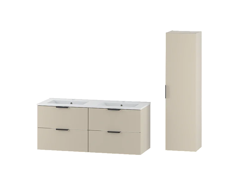 Ensemble de salle de bain en cachemire 120 cm Meuble avec lavabo Colonne Colonne Pile