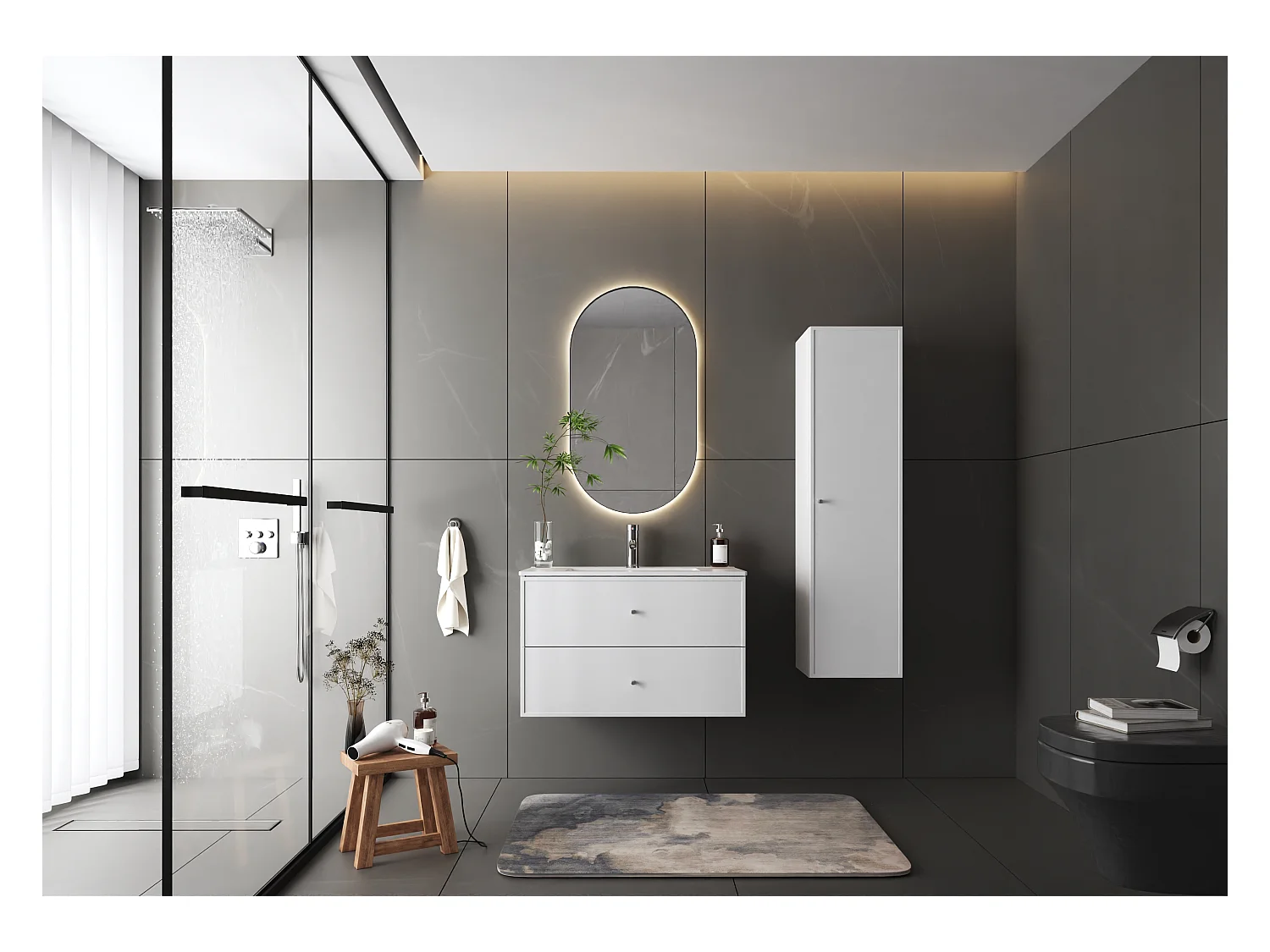 Ensemble de salle de bain blanc 80 cm Meuble avec lavabo Marco
