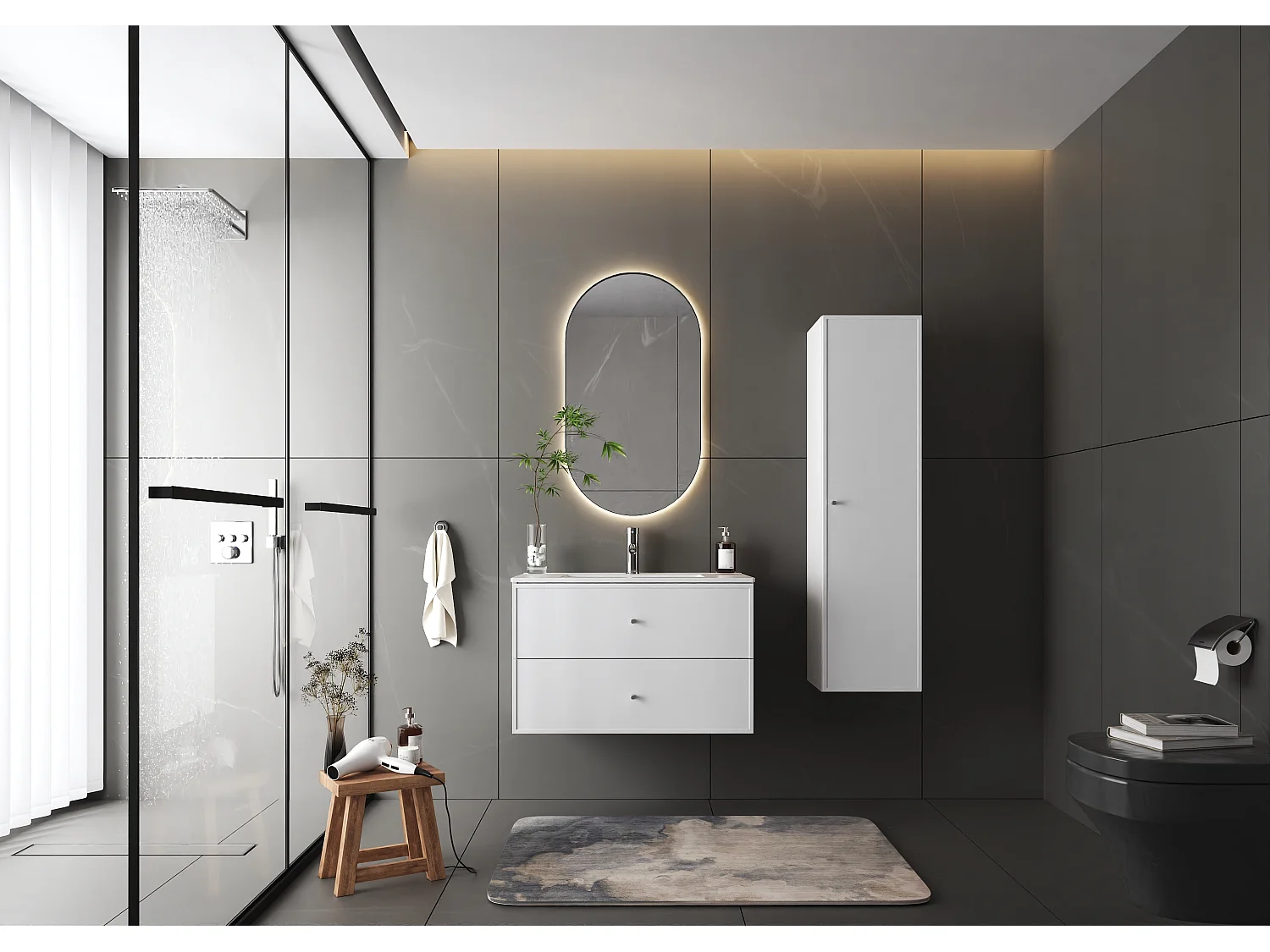 Ensemble de salle de bain blanc 80 cm Meuble avec lavabo Marco