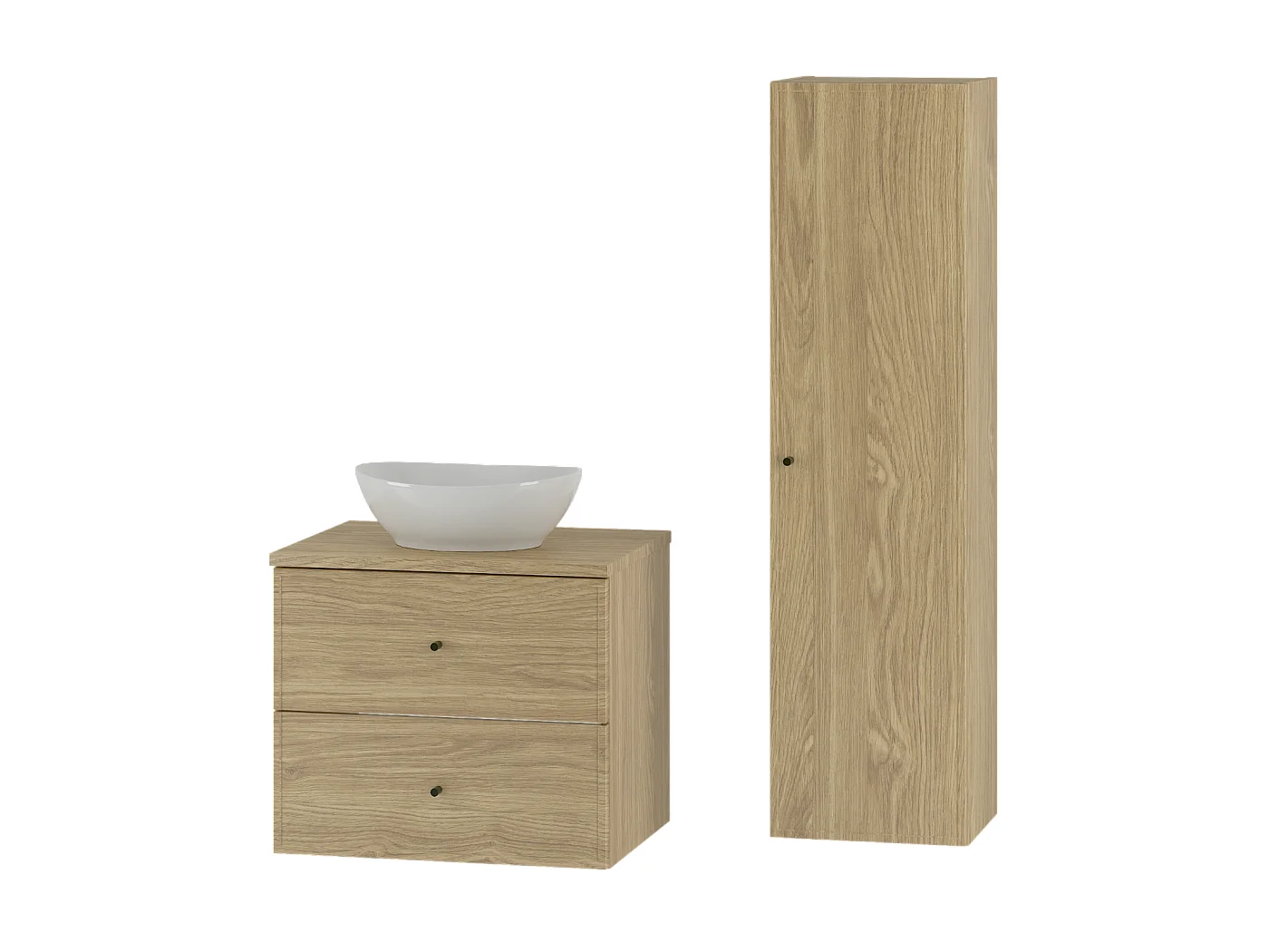 Ensemble pour salle de bain 60 cm Armoire avec plan de travail Lavabo Colonne Chêne huilé Marco