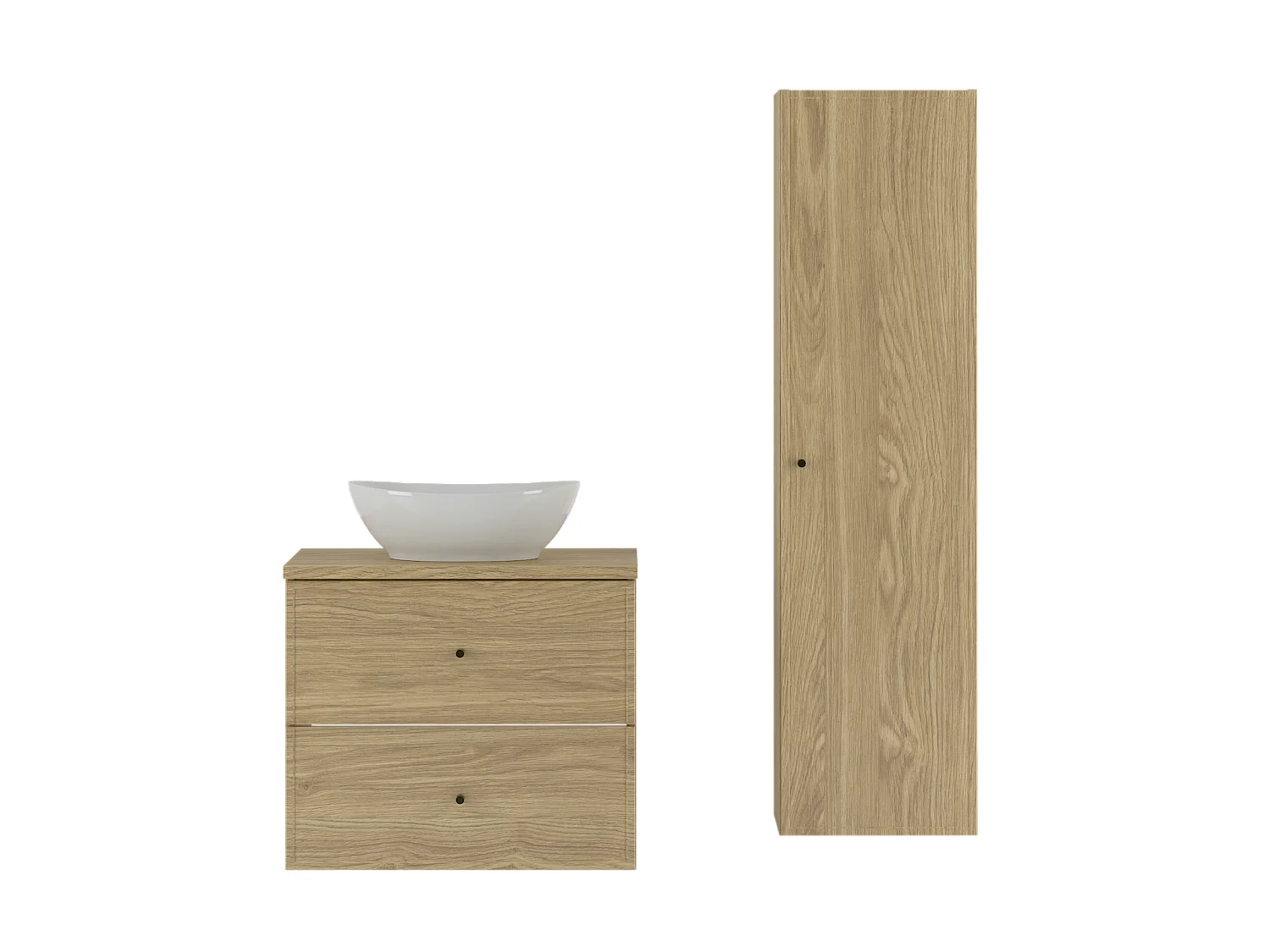 Ensemble pour salle de bain 60 cm Armoire avec plan de travail Lavabo Colonne Chêne huilé Marco