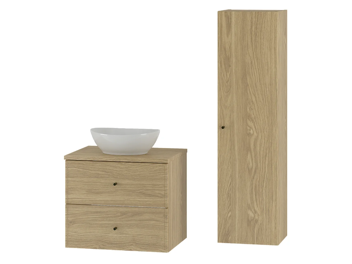 Ensemble pour salle de bain 60 cm Armoire avec plan de travail Lavabo Colonne Chêne huilé Marco