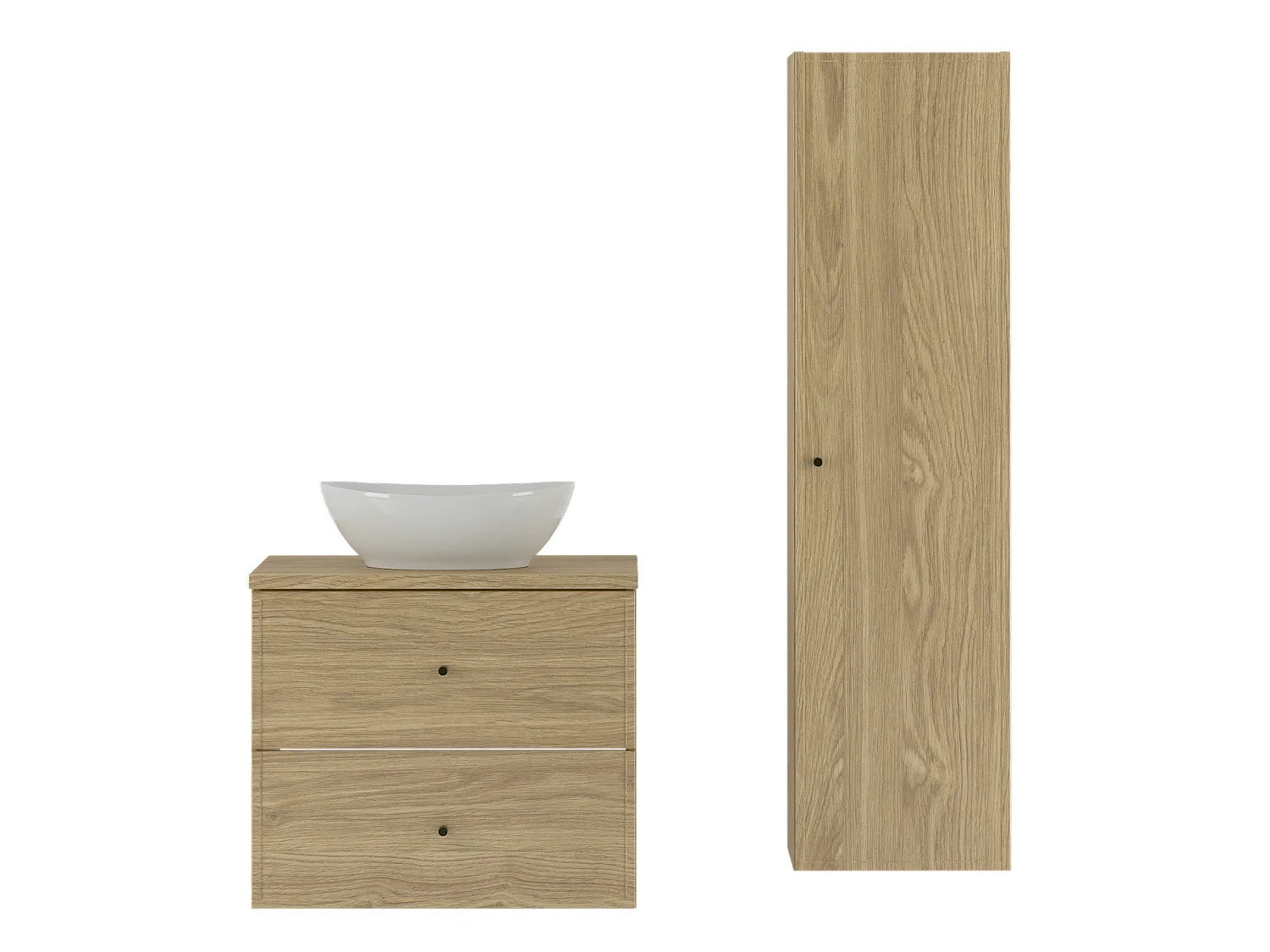 Ensemble pour salle de bain 60 cm Armoire avec plan de travail Lavabo Colonne Chêne huilé Marco