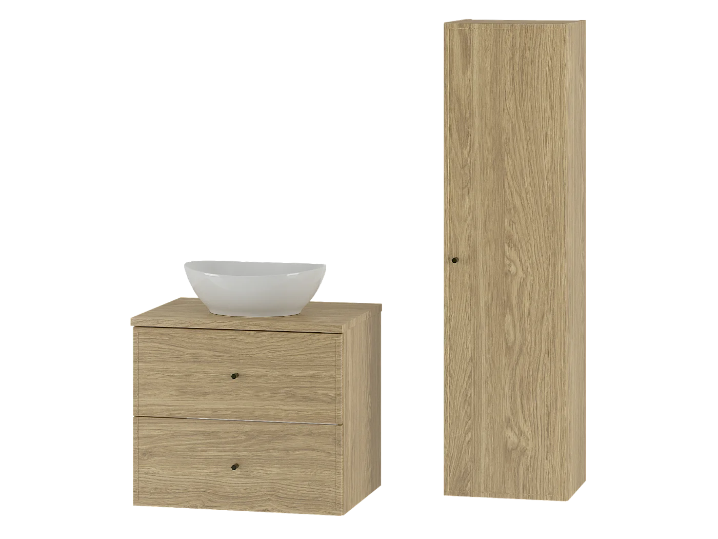 Badkamerset 60 cm Kast met wastafelblad Wastafelkolom Eiken geolied Marco