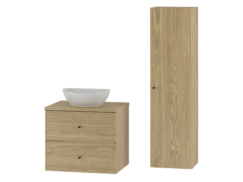 Zestaw do Łazienki 60cm Szafka z Blatem Umywalka Słupek Dąb Olejowany Marco