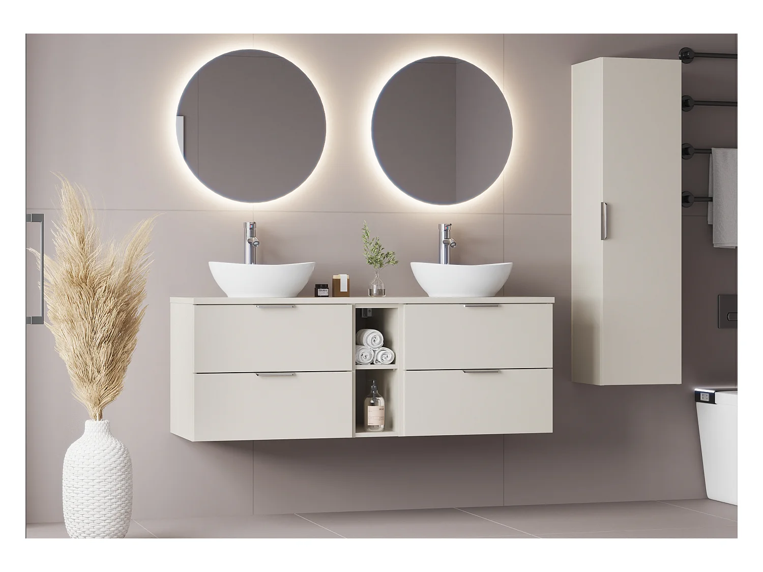 Kasjmier badkamerset 140 cm Kast Rek Wastafel Wastafelonderkast Pile