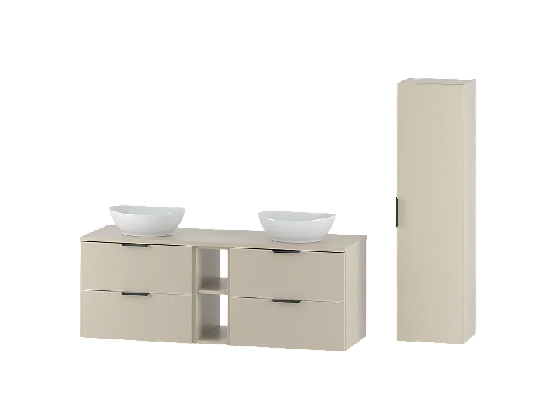 Ensemble de salle de bain en cachemire 140 cm Armoire Étagère Plan de travail Lavabo Colonne Colonne Pile