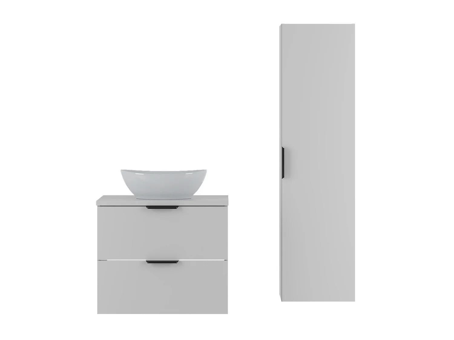 Ensemble blanc pour salle de bain 60 cm Armoire avec plan de travail Lavabo Colonne Pile