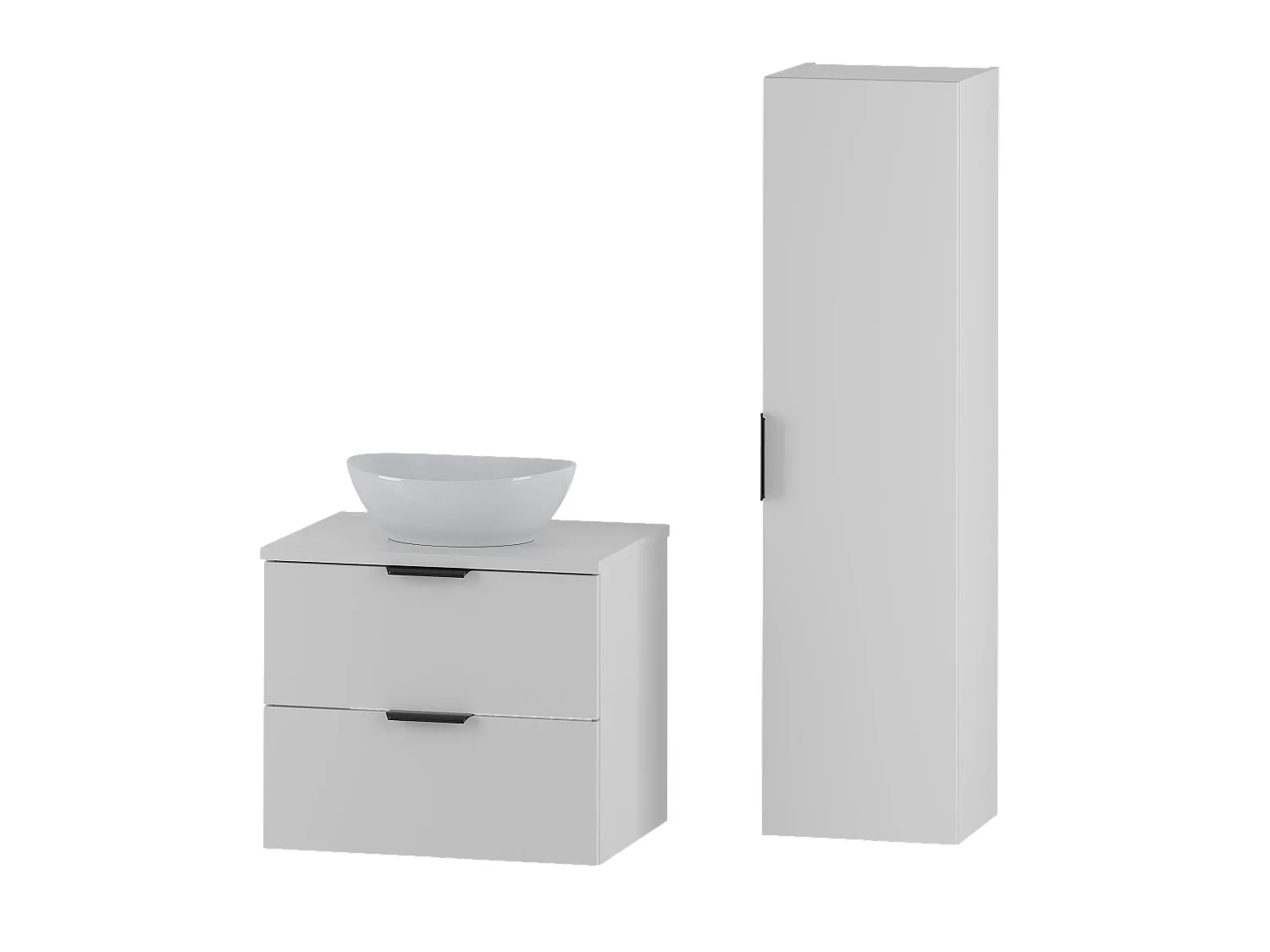 Weißes Badezimmer-Set 60 cm Schrank mit Arbeitsplatte und Waschbecken und Hochschrank Pile