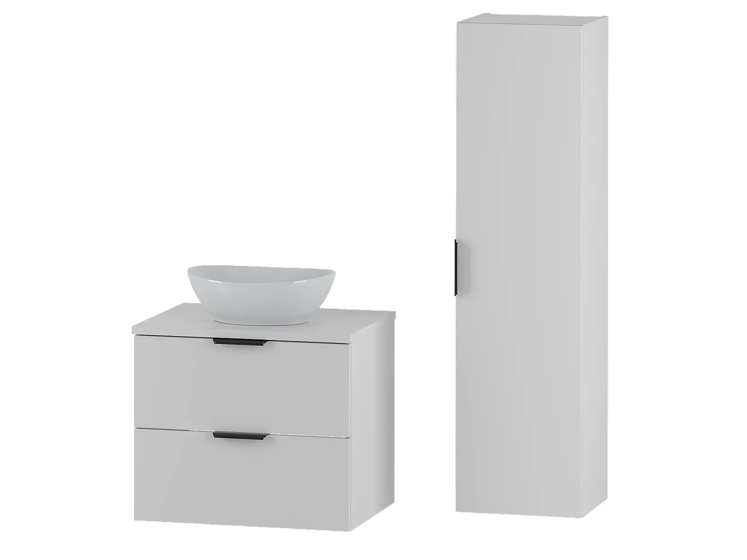 Ensemble blanc pour salle de bain 60 cm Armoire avec plan de travail Lavabo Colonne Pile