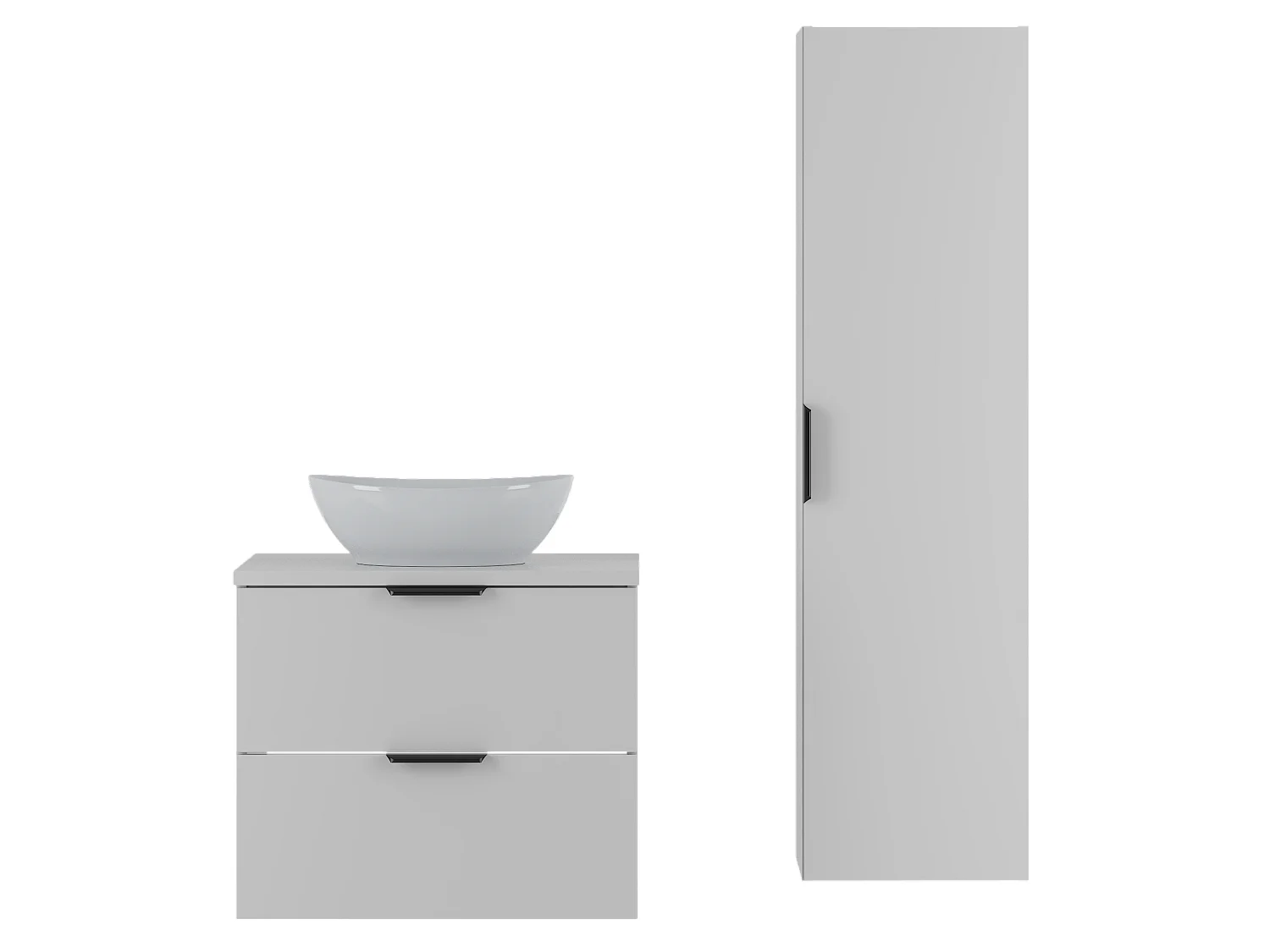 Ensemble blanc pour salle de bain 60 cm Armoire avec plan de travail Lavabo Colonne Pile