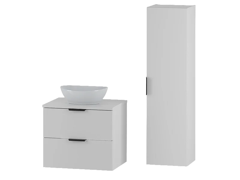 Wit badkamerset 60 cm Kast met blad Wastafel Kolom Pile