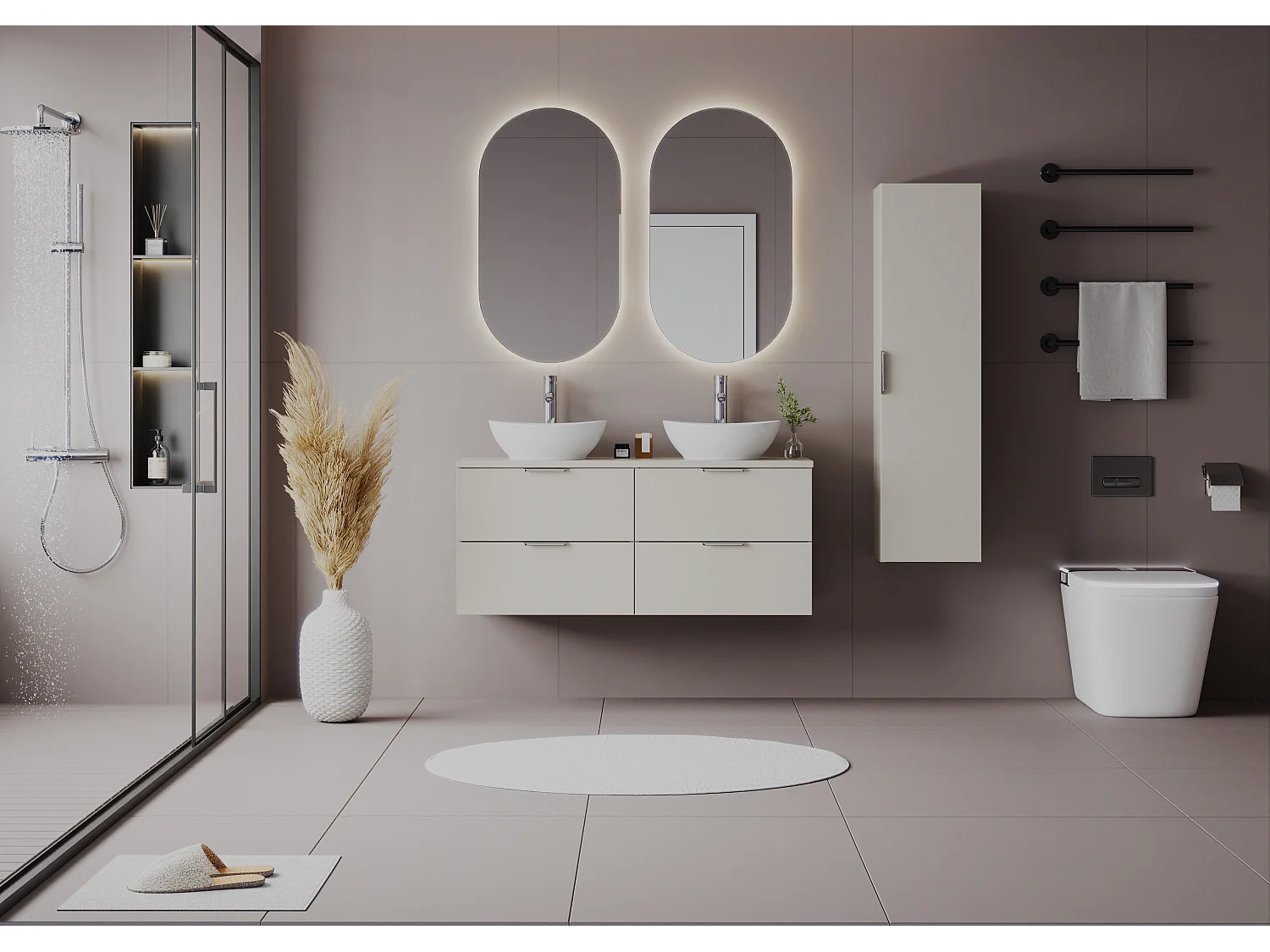 Ensemble de salle de bain en cachemire 120 cm Armoire Plan de travail Lavabo Pile