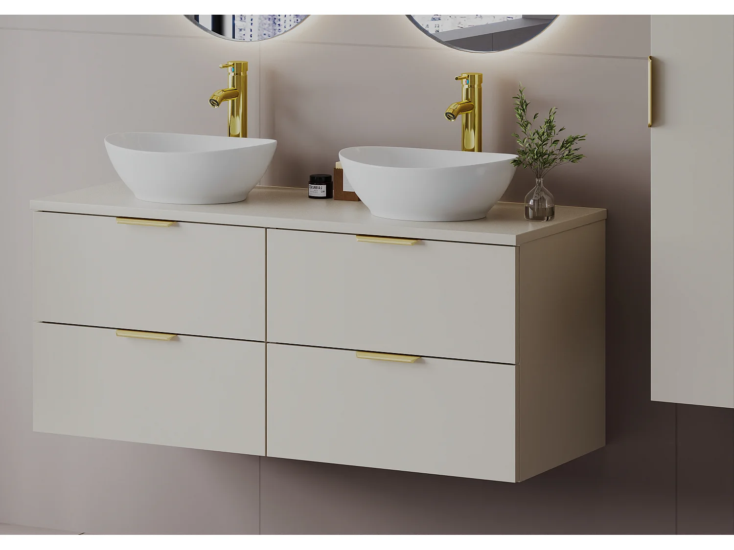 Ensemble de salle de bain en cachemire 120 cm Armoire Plan de travail Lavabo Pile