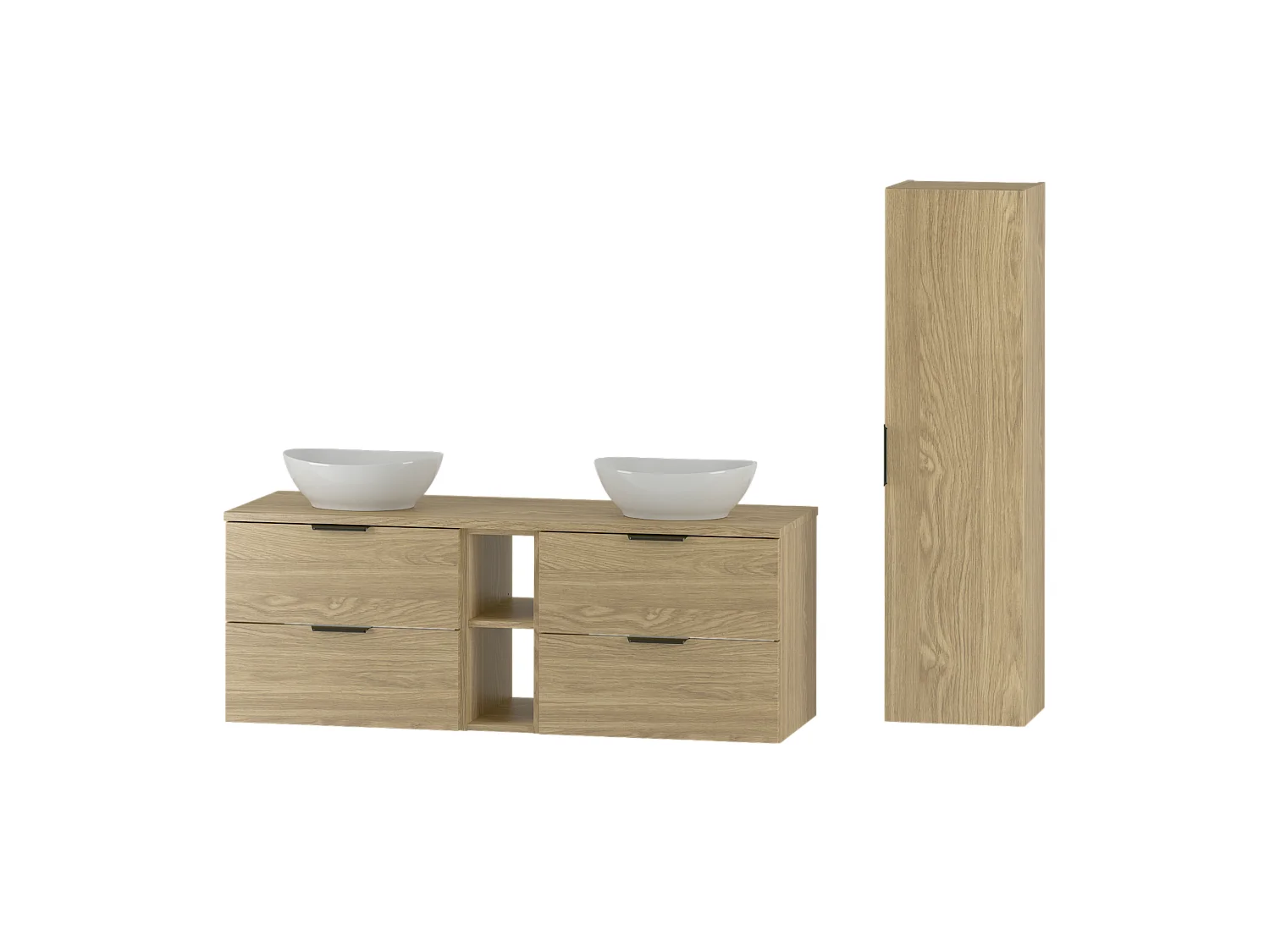 Badkamerset 140 cm Kast Rek Wastafelblad Kolom Kolom Eikenhout Geolied Pile