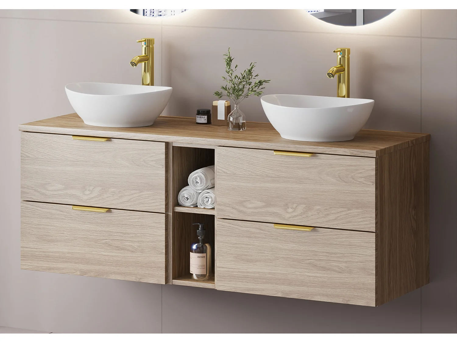 Badkamerset 140 cm Kast Rek Wastafelblad Kolom Kolom Eikenhout Geolied Pile