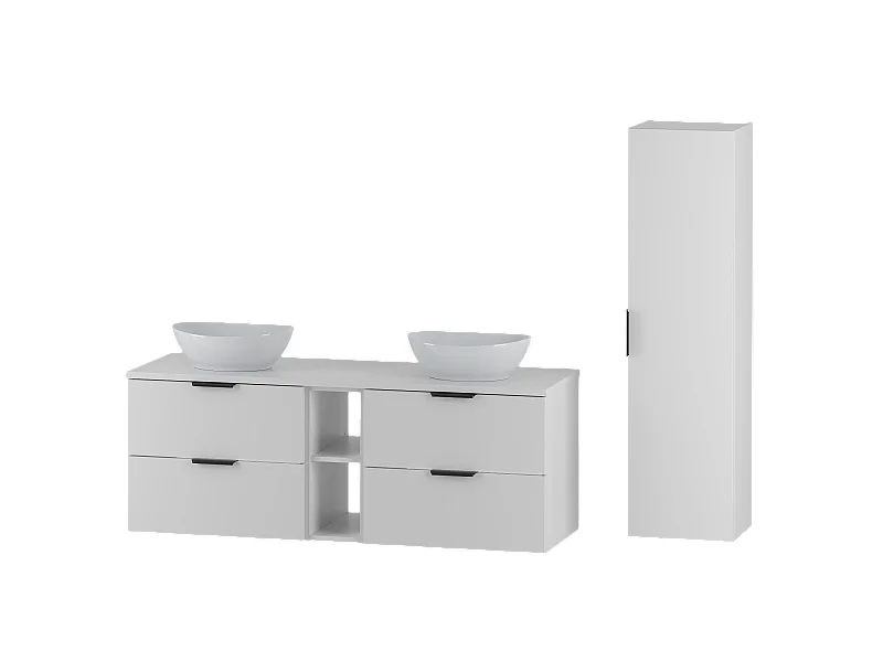 Biały Zestaw do Łazienki 140cm Szafka Regał Blat Umywalka Słupek Pile