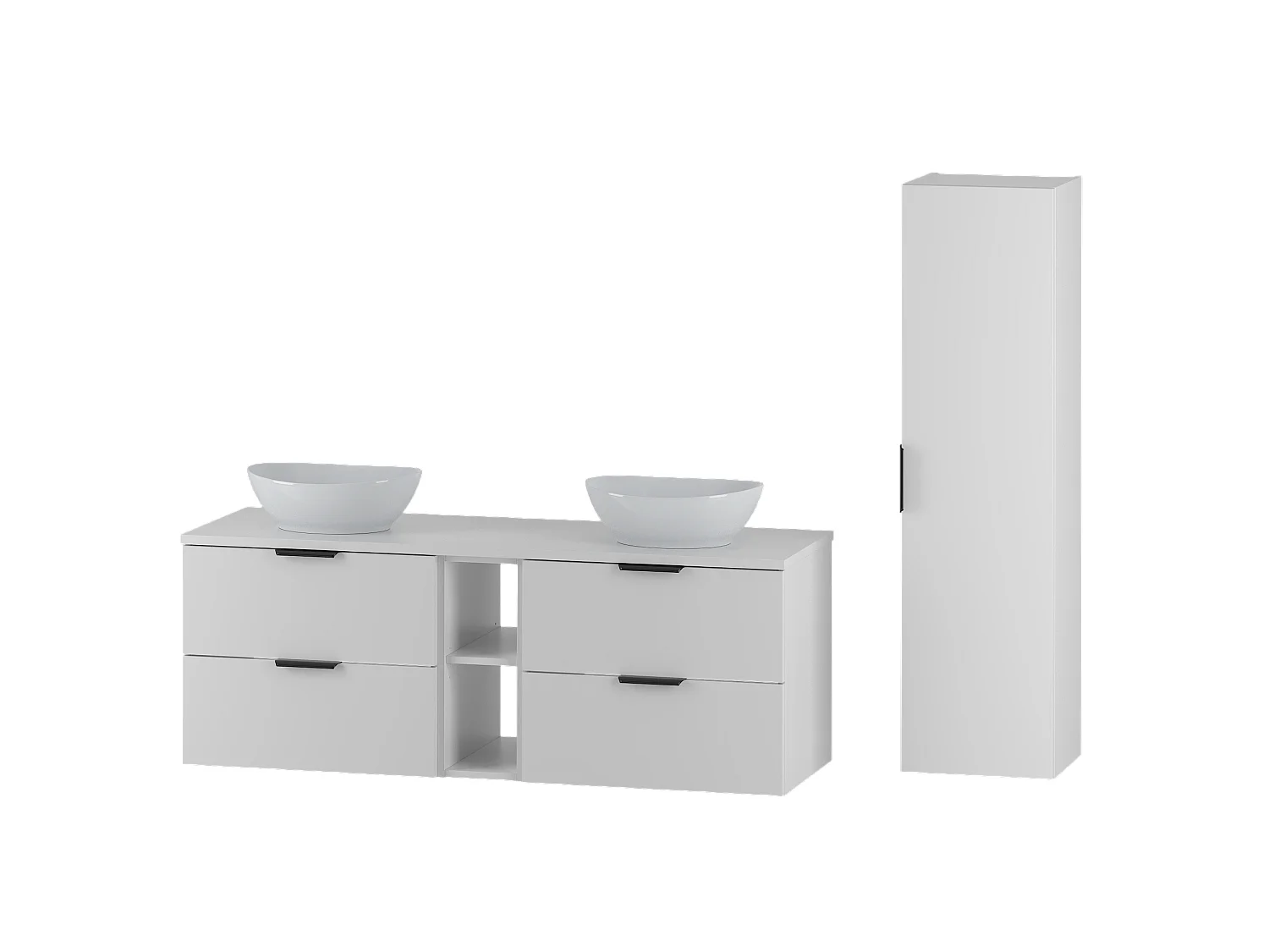 Wit badkamerset 140 cm Kast Rek Wastafelblad Kolom Pile