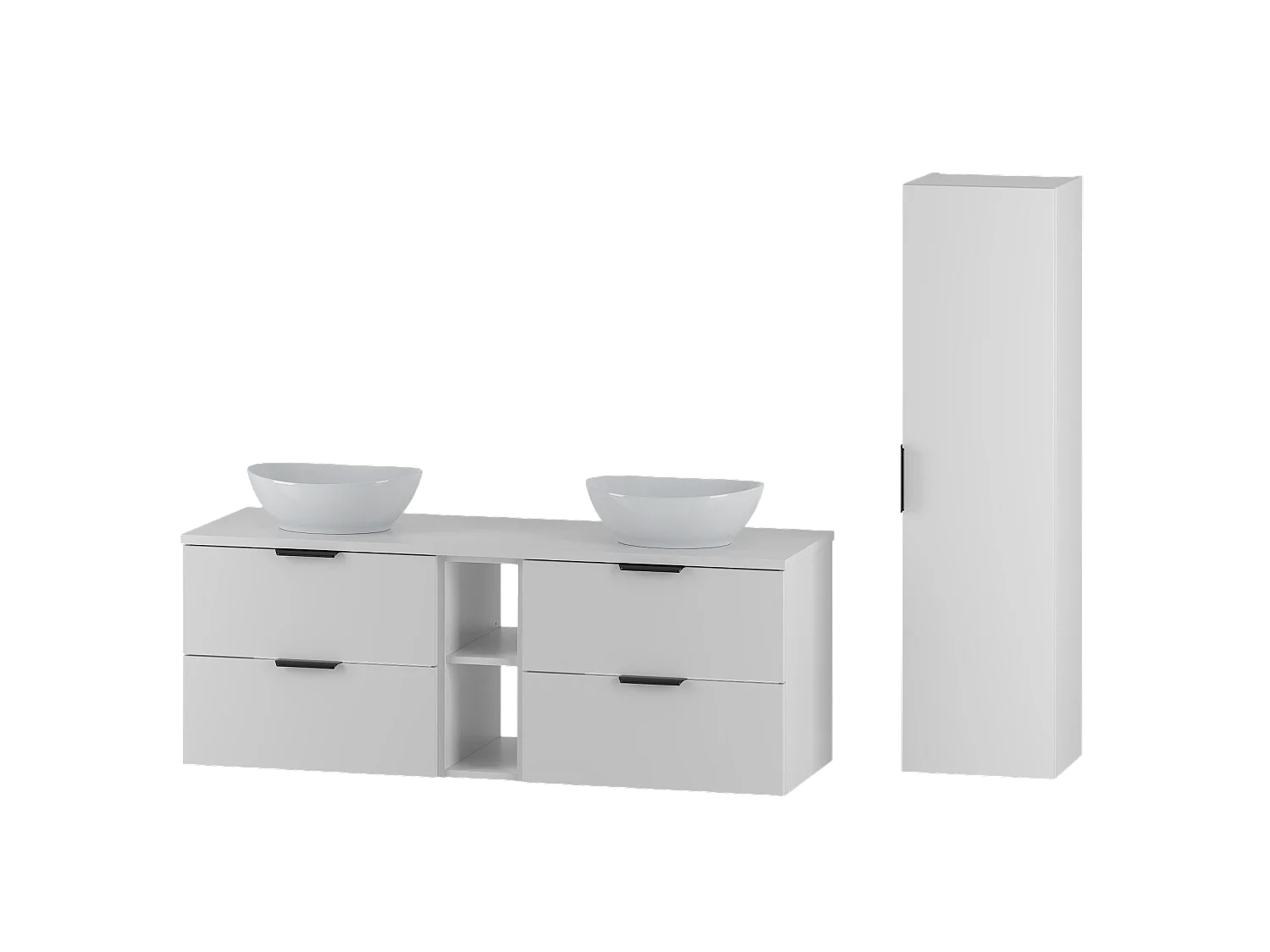 Ensemble de salle de bain blanc 140 cm Armoire Étagère Plan de travail Lavabo Colonne Pile