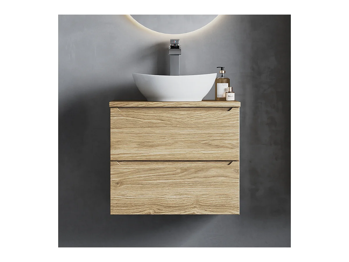 Ensemble pour salle de bain 60 cm Armoire avec plan de travail Lavabo Chêne huilé Etna