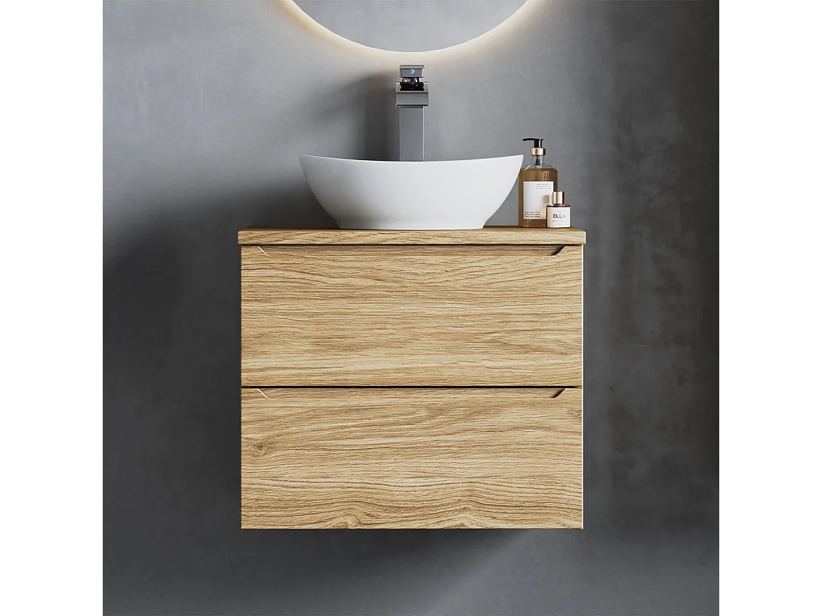 Badezimmer-Set 60 cm Schrank mit Arbeitsplatte und Waschbecken Eiche geölt Etna
