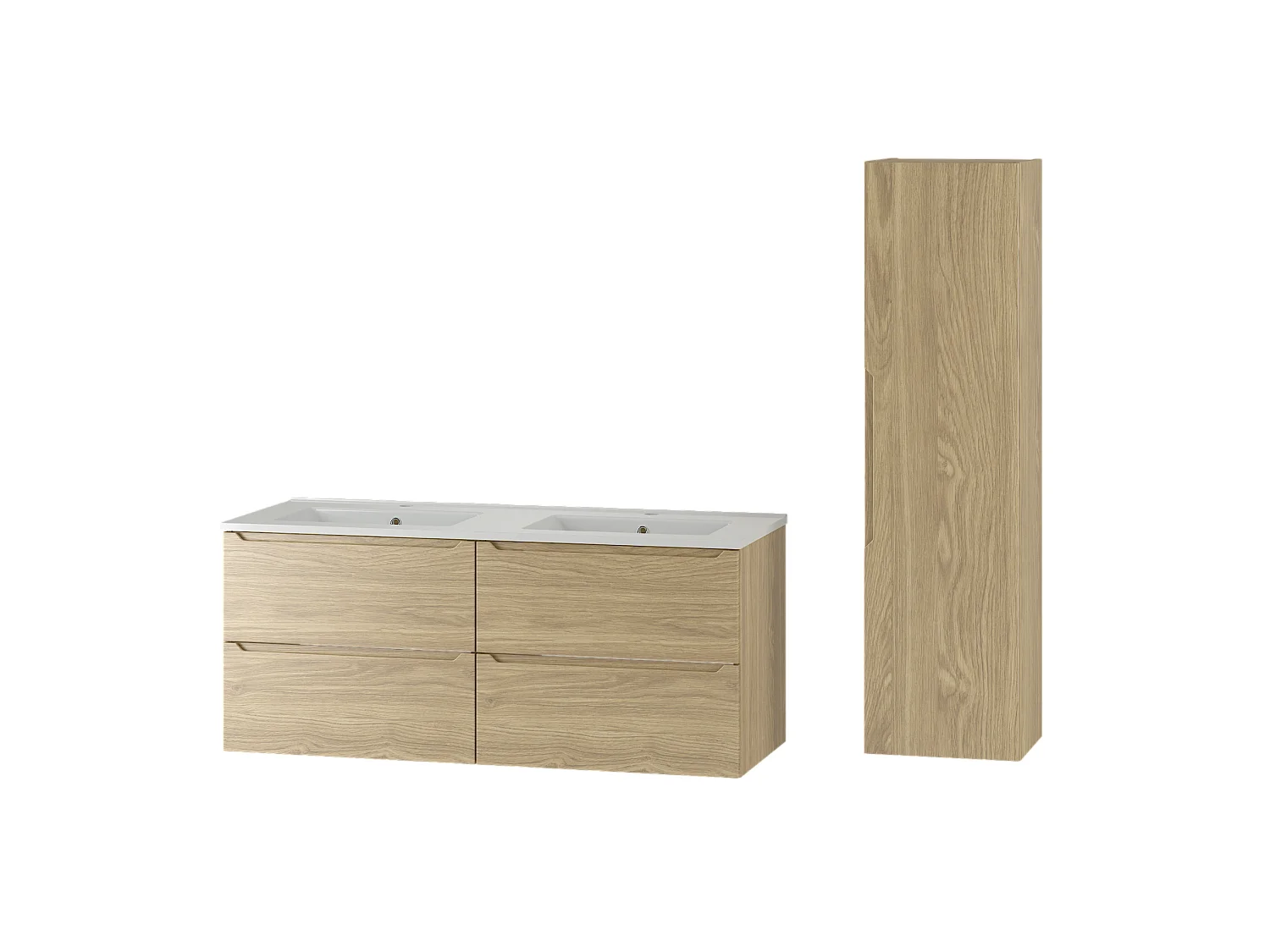 Ensemble pour salle de bain 120 cm Meuble avec lavabo Colonne Colonne Chêne huilé Etna