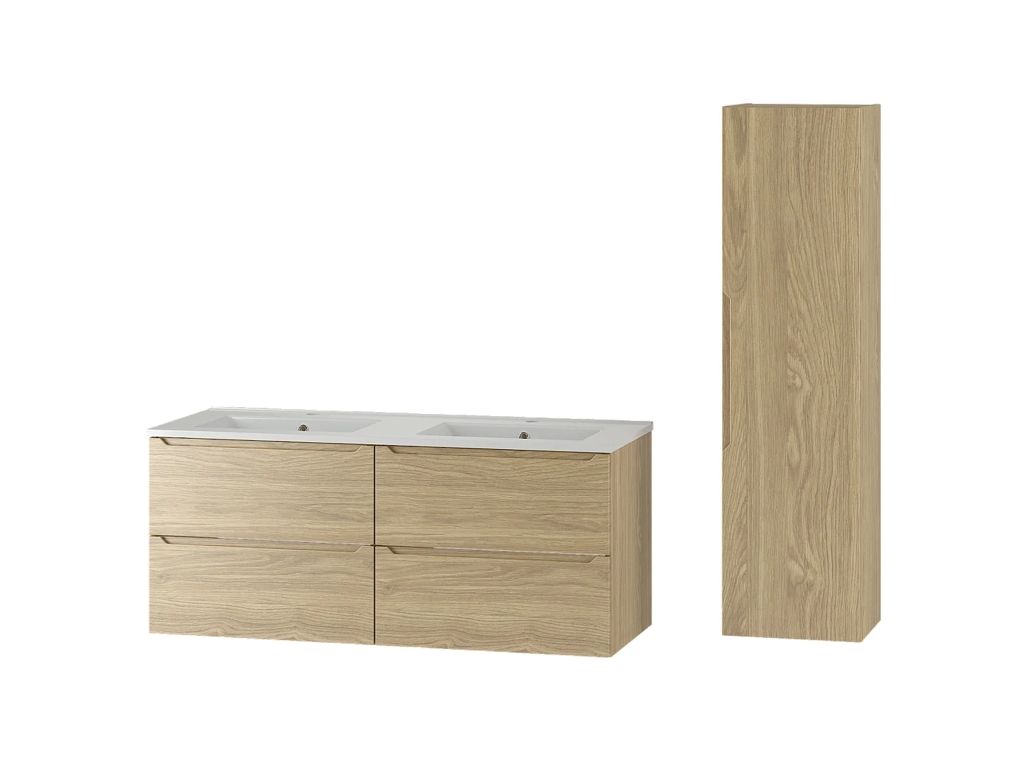 Ensemble pour salle de bain 120 cm Meuble avec lavabo Colonne Colonne Chêne huilé Etna