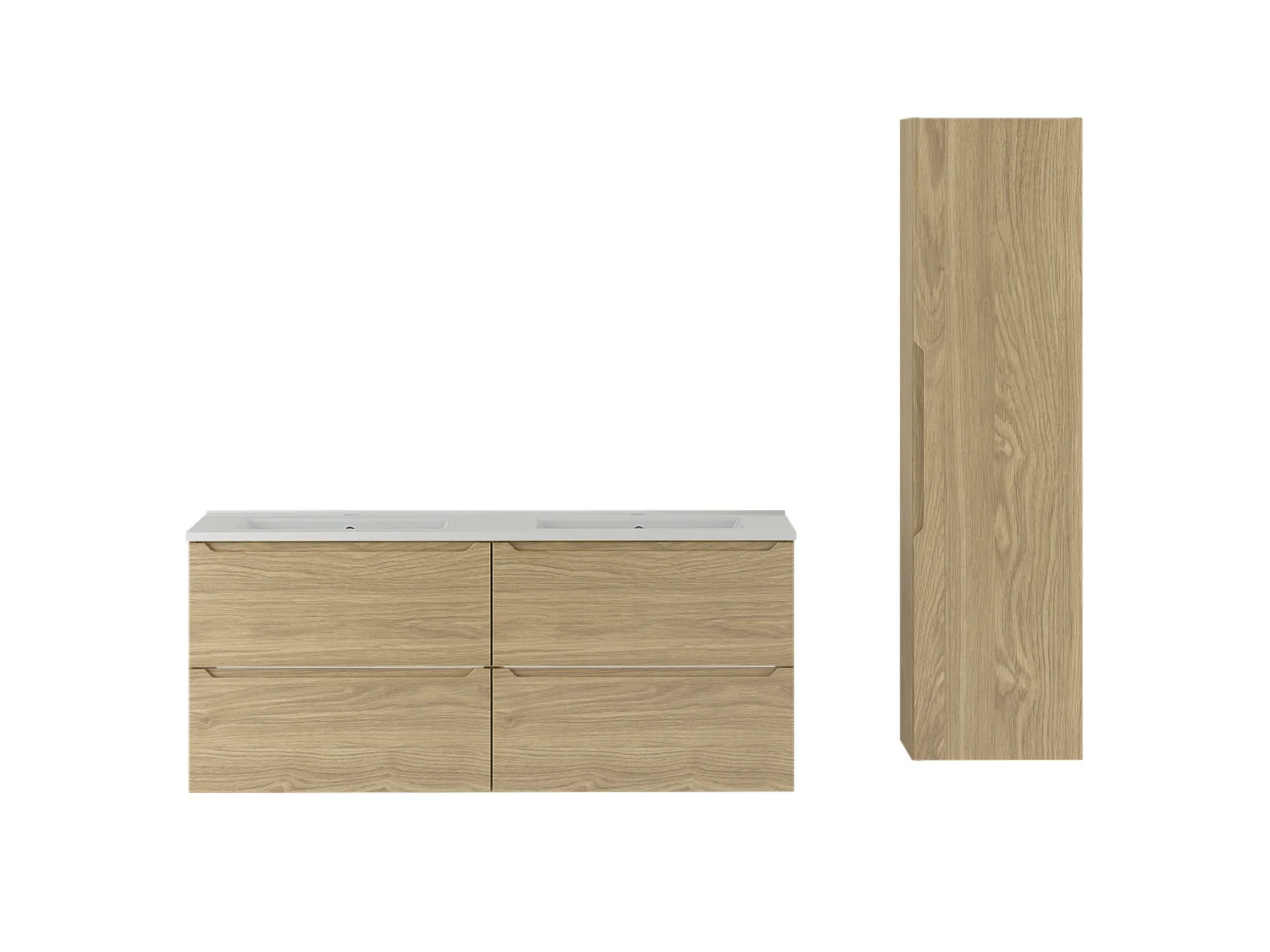 Ensemble pour salle de bain 120 cm Meuble avec lavabo Colonne Colonne Chêne huilé Etna