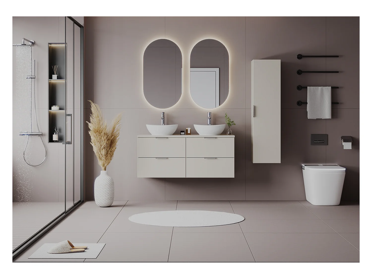 Ensemble de salle de bain en cachemire 120 cm Armoire Plan de travail Lavabo Colonne Colonne Pile