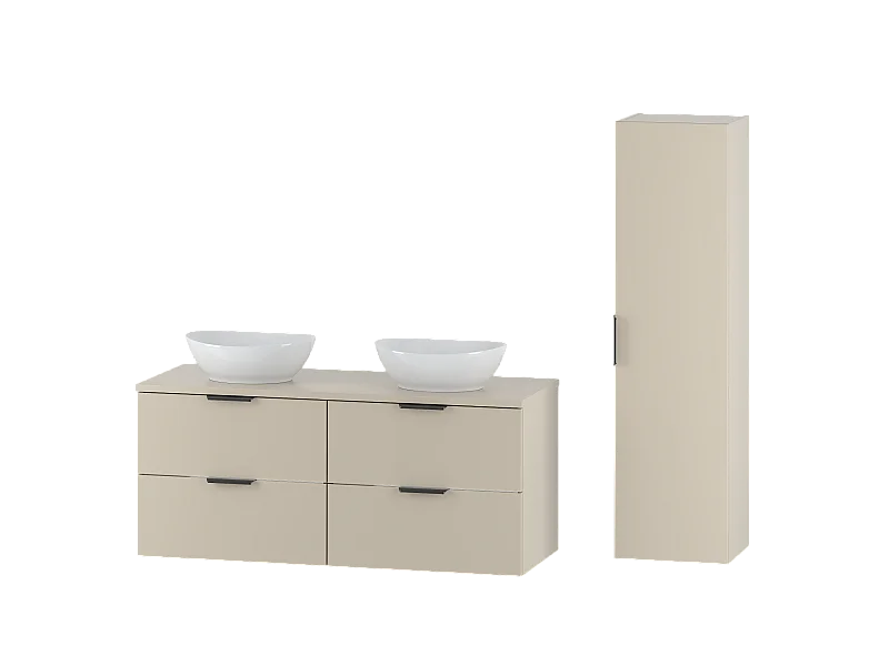 Ensemble de salle de bain en cachemire 120 cm Armoire Plan de travail Lavabo Colonne Colonne Pile