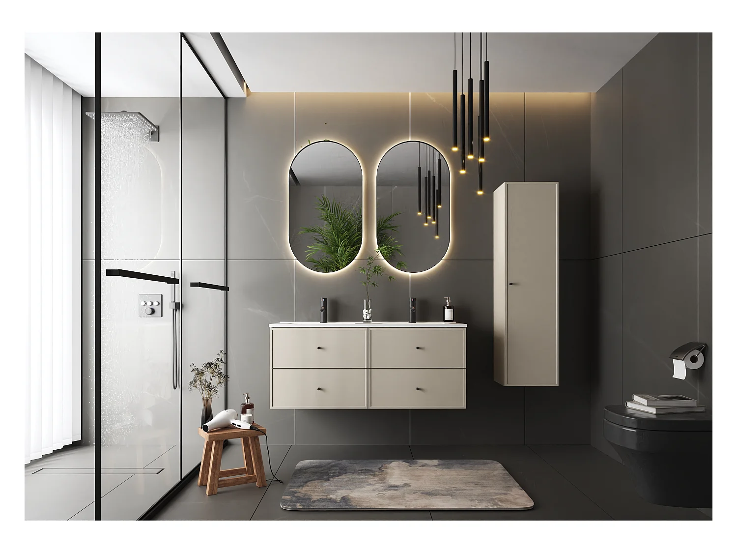 Ensemble de salle de bain en cachemire 120 cm Meuble avec lavabo Colonne Colonne Marco