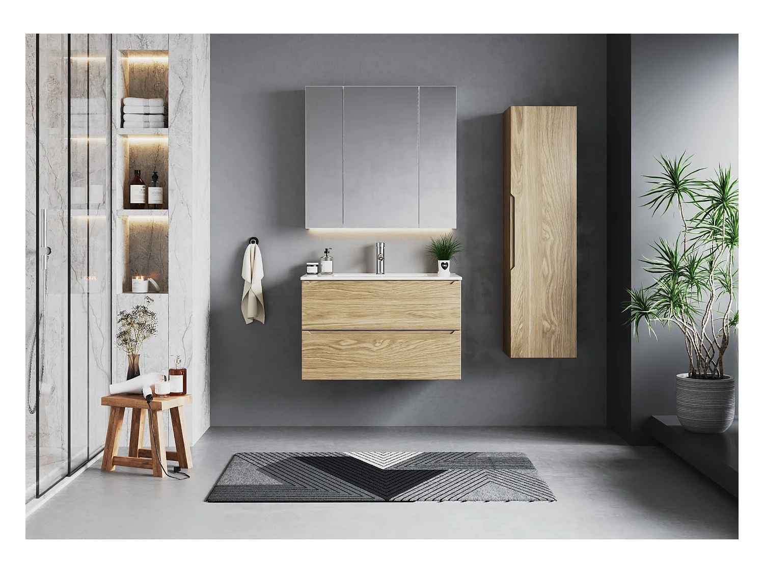 Ensemble pour salle de bain 80 cm Meuble avec lavabo Chêne huilé Etna