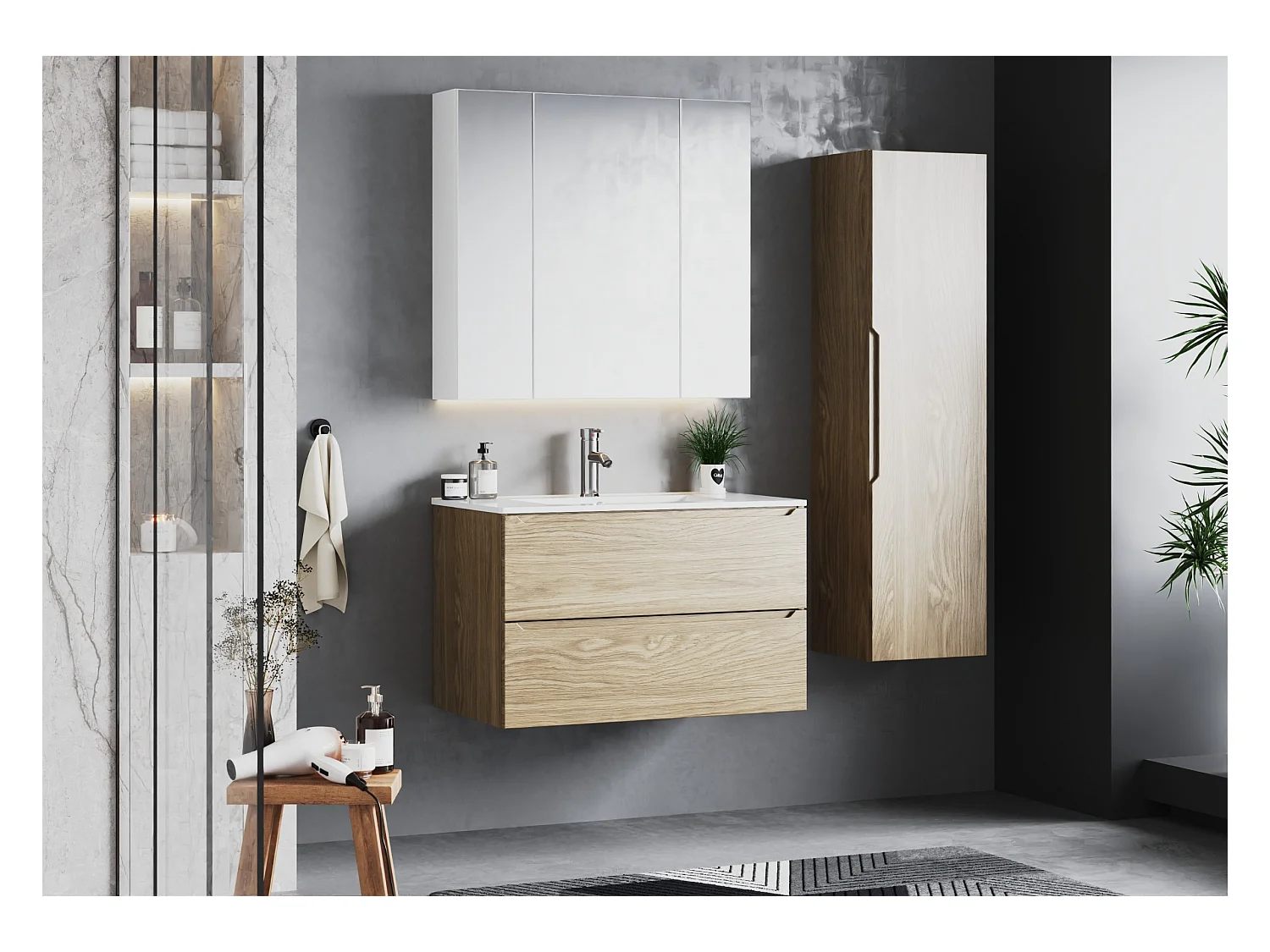 Ensemble pour salle de bain 80 cm Meuble avec lavabo Chêne huilé Etna