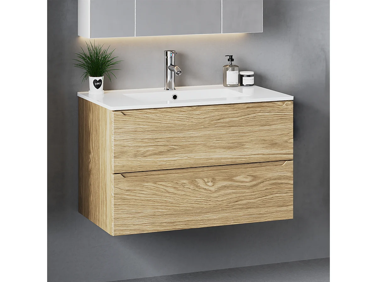 Ensemble pour salle de bain 80 cm Meuble avec lavabo Chêne huilé Etna