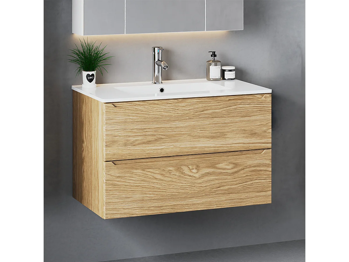 Ensemble pour salle de bain 80 cm Meuble avec lavabo Chêne huilé Etna