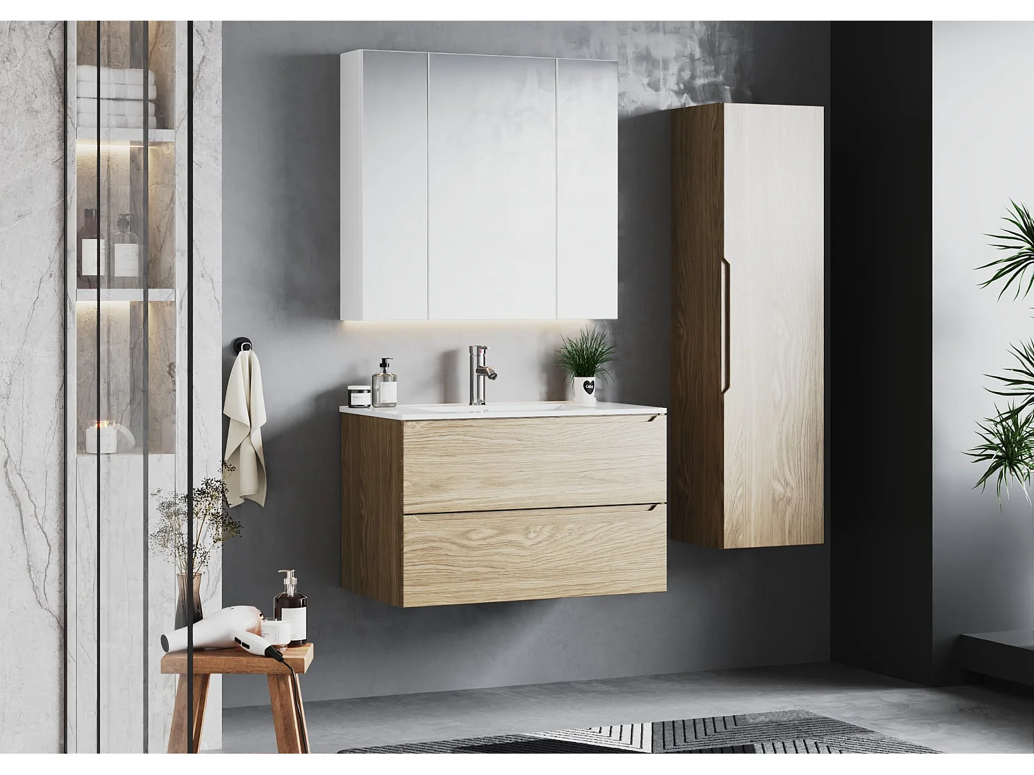 Ensemble pour salle de bain 80 cm Meuble avec lavabo Chêne huilé Etna