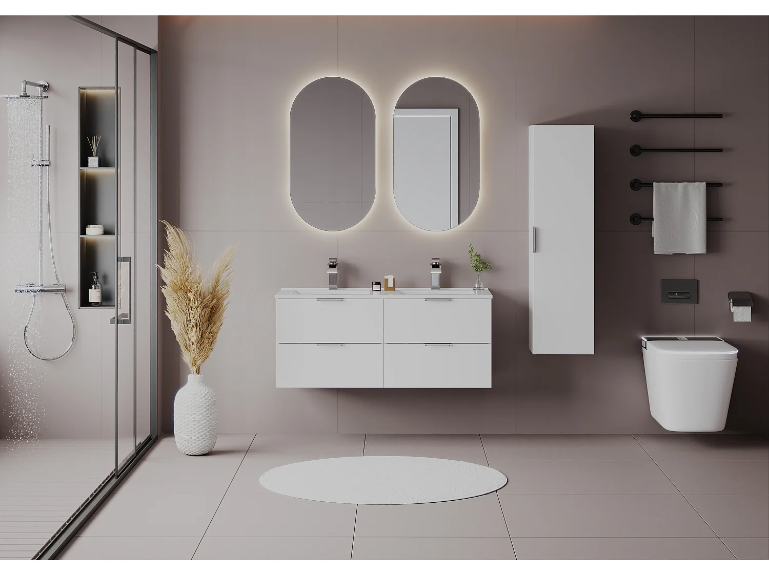 Ensemble de salle de bain blanc 120 cm Meuble avec lavabo Colonne Pile