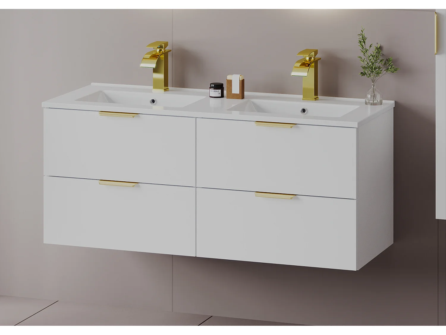 Ensemble de salle de bain blanc 120 cm Meuble avec lavabo Colonne Pile