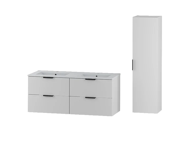 Biały Zestaw do Łazienki 120cm Szafka z Umywalką Słupek Pile