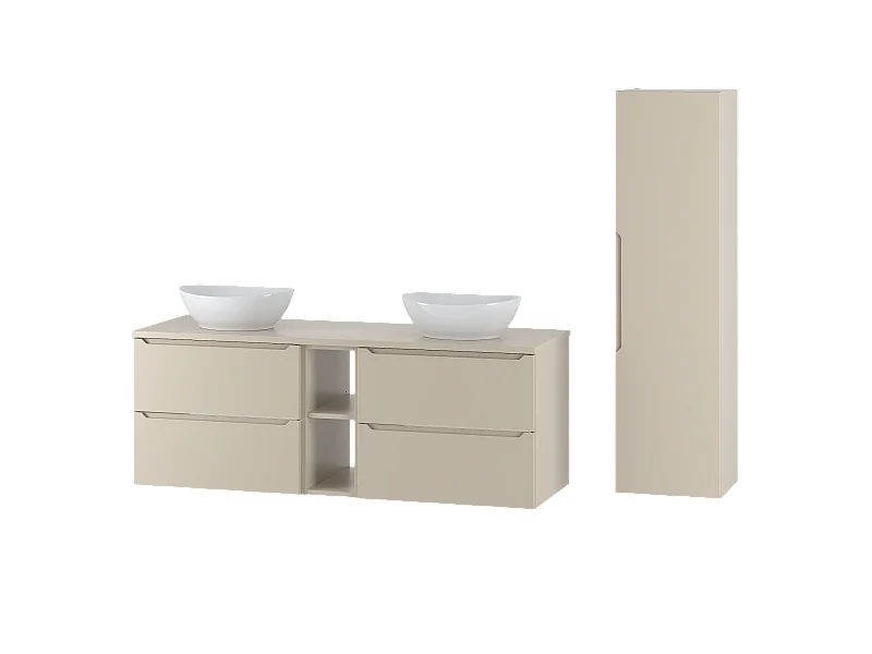 Ensemble de salle de bain en cachemire 140 cm Armoire Étagère Plan de travail Lavabo Colonne Colonne Etna