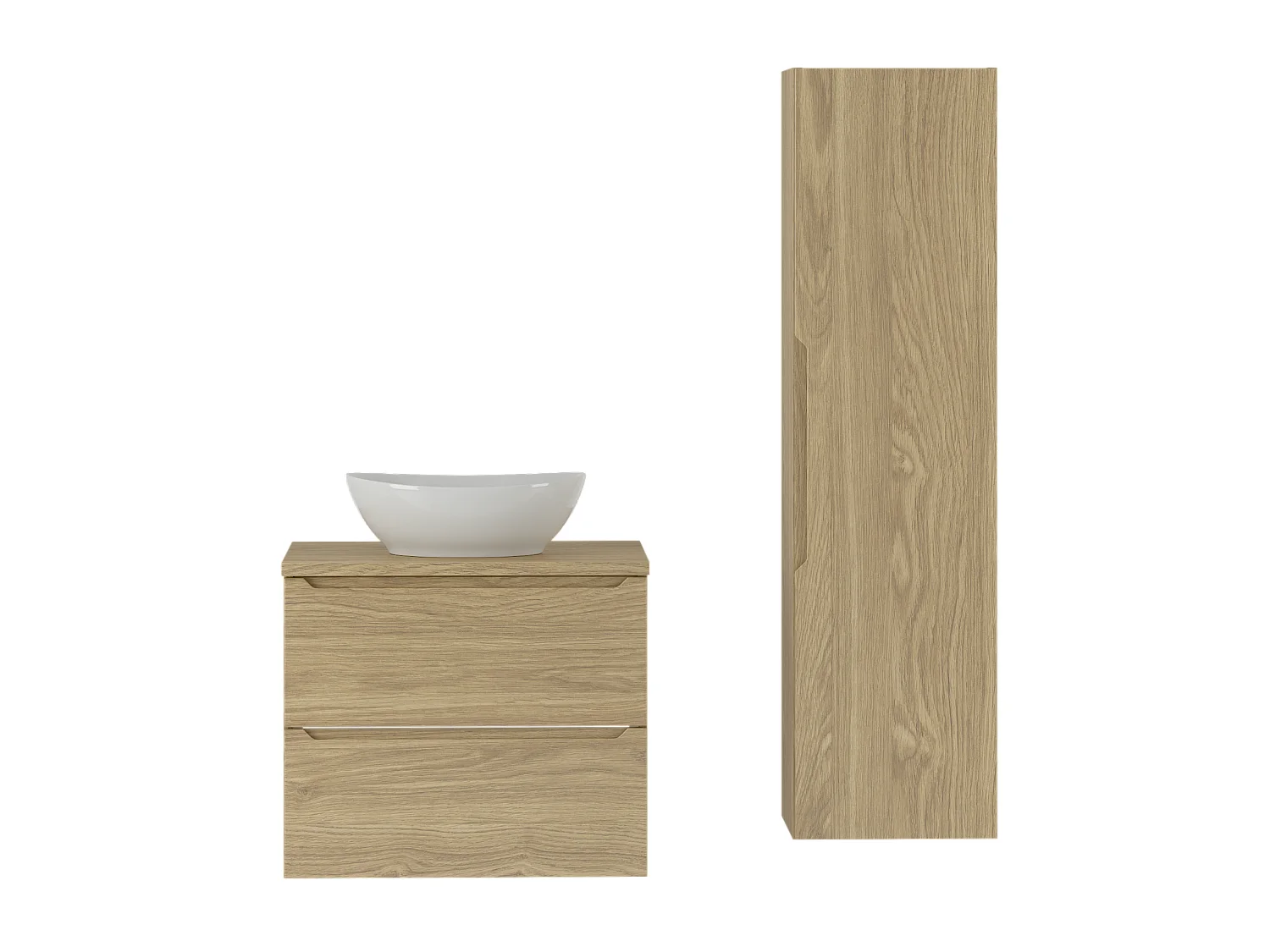 Ensemble pour salle de bain 60 cm Meuble avec plan de travail Lavabo Colonne Chêne huilé Etna