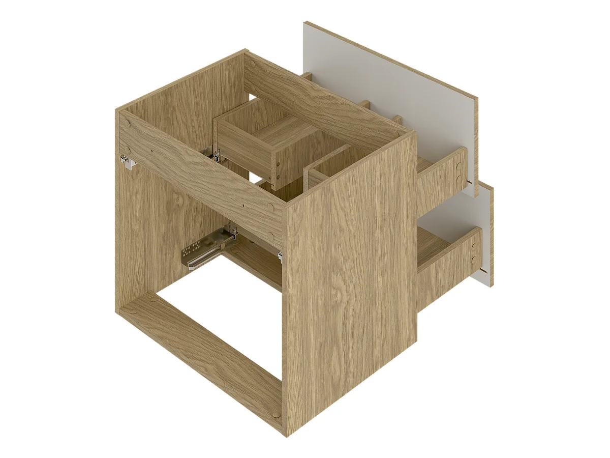 Badezimmer-Set 60 cm Schrank mit Arbeitsplatte und Waschbecken und Hochschrank Eiche geölt Etna