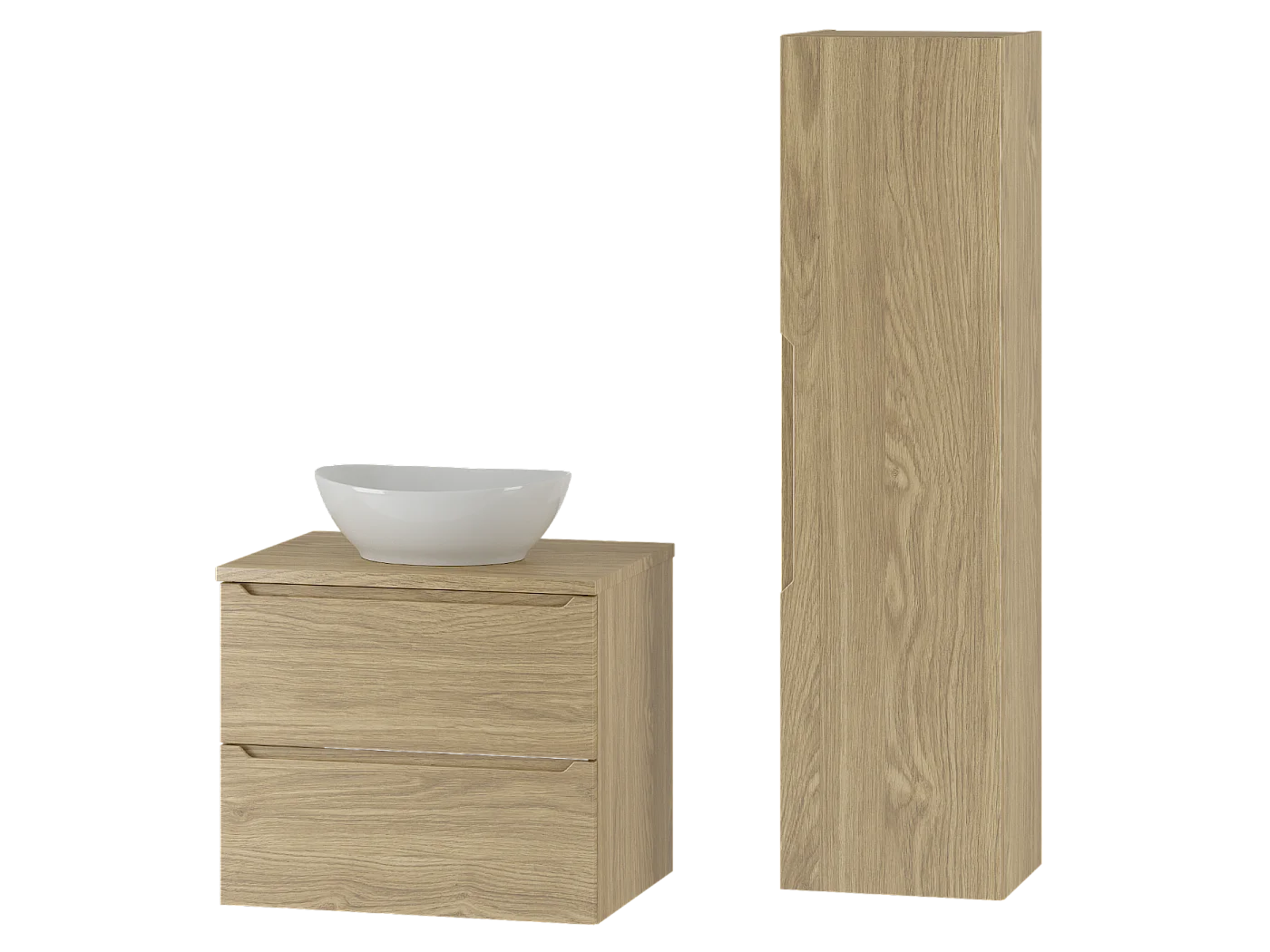 Ensemble pour salle de bain 60 cm Meuble avec plan de travail Lavabo Colonne Chêne huilé Etna