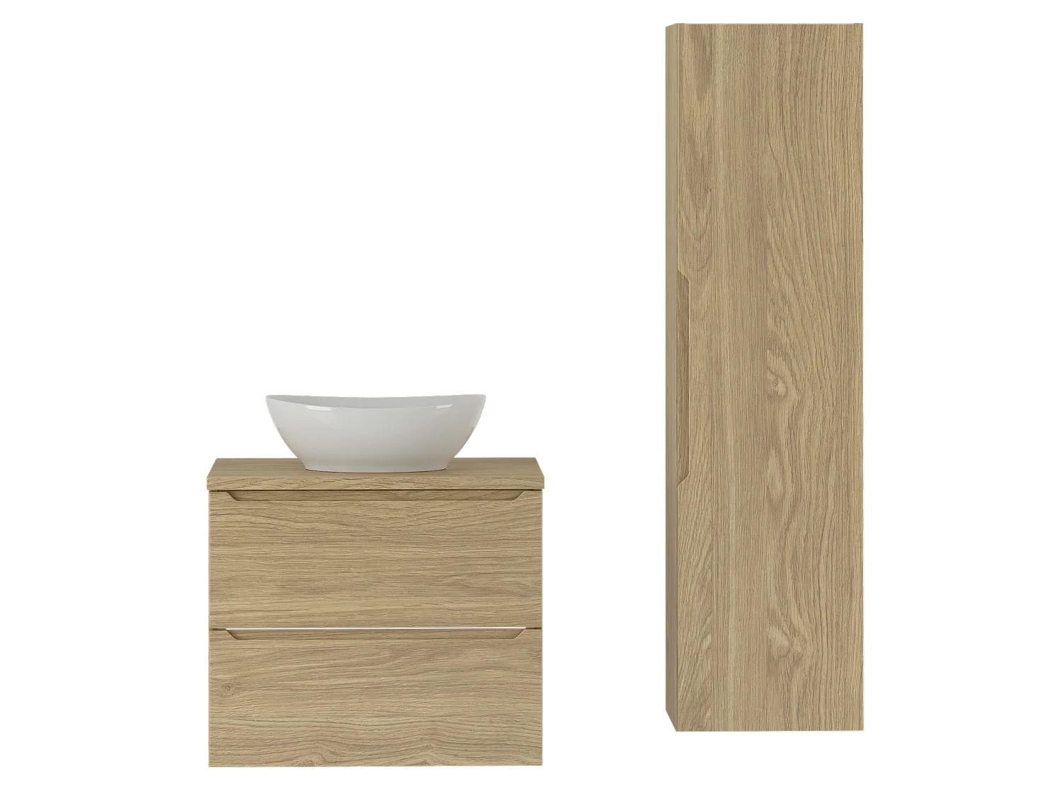 Ensemble pour salle de bain 60 cm Meuble avec plan de travail Lavabo Colonne Chêne huilé Etna