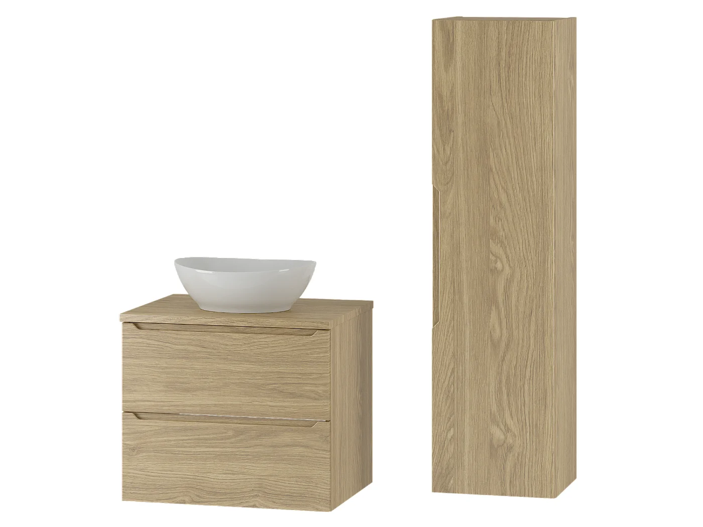 Badezimmer-Set 60 cm Schrank mit Arbeitsplatte und Waschbecken und Hochschrank Eiche geölt Etna
