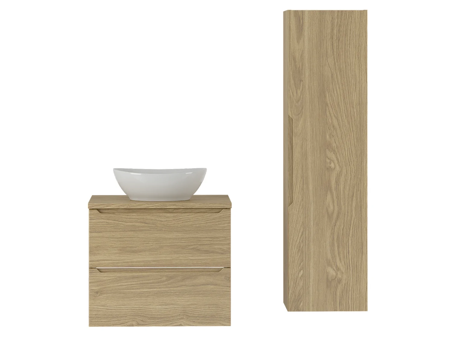 Badezimmer-Set 60 cm Schrank mit Arbeitsplatte und Waschbecken und Hochschrank Eiche geölt Etna