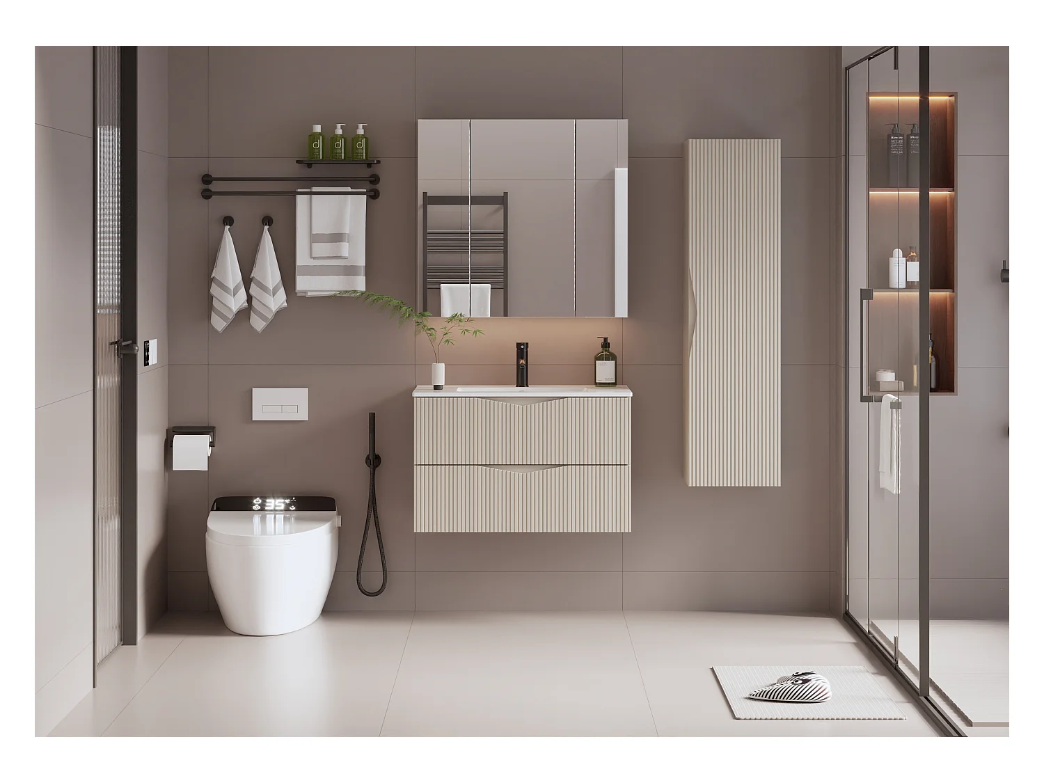 Meuble simple vasque encastrée 80cm Tao Cachemire